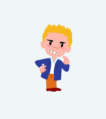 Businessman in casual style ponders, something angry.