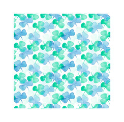 Minty green watercolor clover seamless pattern