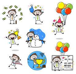 Collection Of Various Happy  Cartoon Professional Businessman