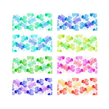 Set of watercolor clover horizontal seamless borders