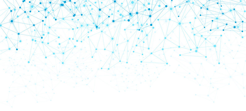 White global communication poster with blue abstract network.