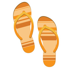 Pair of Orange flip flops. Beach slippers sandals isolated on white background.