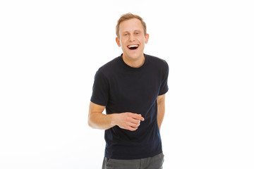 Joyful happy man laughing at the joke