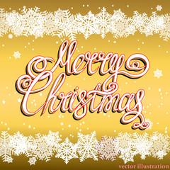 Brightly Christmas Background. Holiday Merry Christmas background. Illustration with lettering design and snowflakes. Vector illustration.