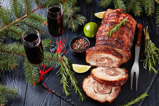 Sliced Roast Pork Roulade With Red Wine