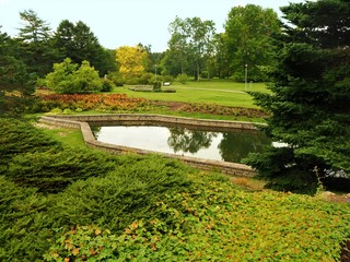 View over a pond in the Botanic Garden in Tallinn, Estonia