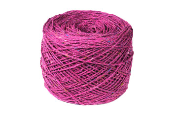 A string of purple knitting yarn. Isolated on white background. Front view.