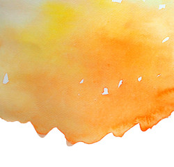 Orange with yellow watercolor on white paper background.