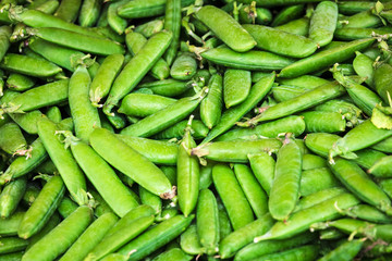 green peas pods on retail display