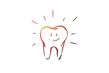 Cleaned tooth, care, dental, health, hygiene concept. Hand drawn isolated vector.