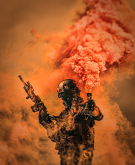 special forces soldier police, swat team member using smoke bomb - 238364773