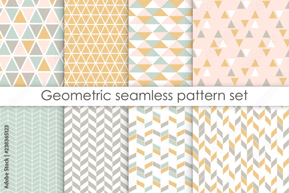 Wall mural set of abstract seamless patterns. collection of simple geometric backgrounds with pastel colors. ve