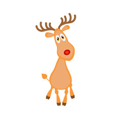 Cute funny cartoon deer isolated on white. vector