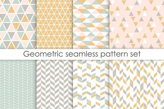 Fototapeta Set of abstract seamless patterns. Collection of simple geometric backgrounds with pastel colors. Vector illustration.