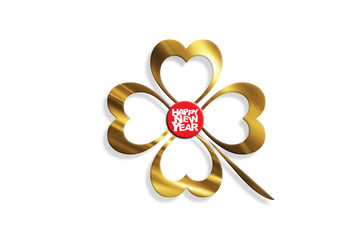 Four leaf lucky clover leaf on white background. New year design.
