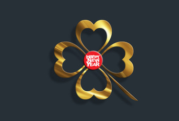 Four leaf lucky clover leaf on black background. New year design.
