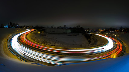 Long exposure view on night city traffic