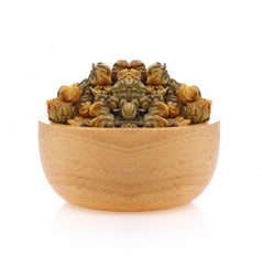 Dried chrysanthemum flowers isolated on white background.