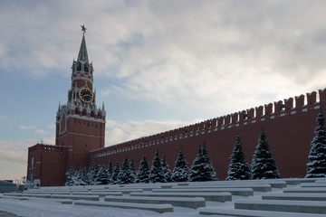 Moscow, Russia - December 13, 2018: View of Kremlin at the Red Square at sunset winter 