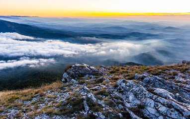 Sunset in Crimean mountains, Mount Chatyr-dag, Crimea, beautiful landscape