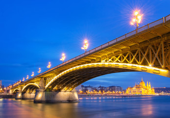 Fototapeta na wymiar View of Margaret Bridge with the Parliament of Hungary