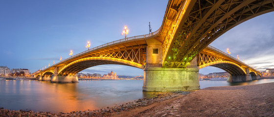 Panoramic view of Margaret Bridge with the Parliament of Hungary