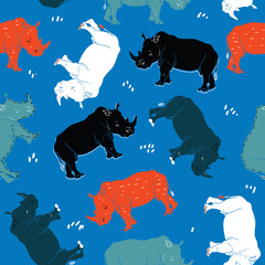 Nosorożec wektorowy bezszwowy wzór dla tkaniny, tkaniny, mody ubrania. Afrykańska zwierzęca ilustracja odizolowywająca na tle - 238370366
