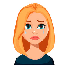 Face expression of woman with blond hair