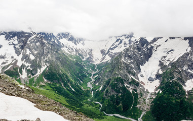 Dombay, Karachay-Cherkess Republic, Dombay mountain Chotcha in summer, beautiful mountain landscape