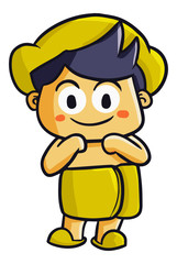 Cute and funny boy with towel ready to bath - vector.