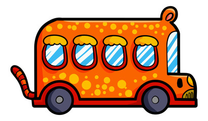 Funny and cute animal bus in the zoo - vector.