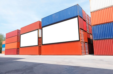 Container shipping for Logistic Import Export business and Industrial . empty white billboard .Blank space for text and images.