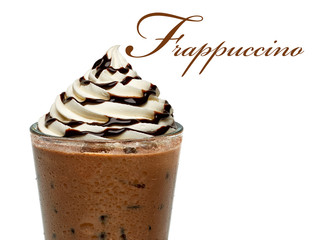 Vanilla frappuccino on white background with copy space