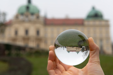 Abbey of Klosterneuburg monastery through a glass sphere