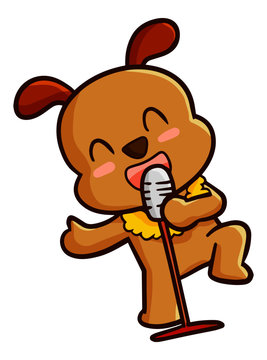 Cute and funny brwon dog singing - vector.