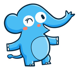 Funny and cute blue elephant smiling - vector.