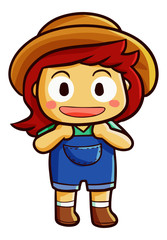 Funny and cute little farmer girl laughing happily - vector.