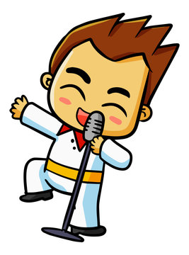 Cute and funny man singing happily - vector.
