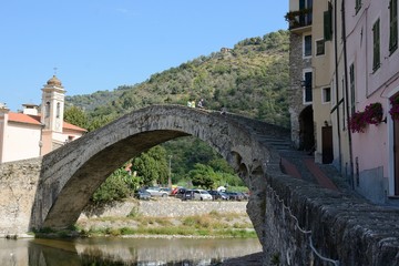Italy. Dolceacqua. River Nervia and Monet Bridge