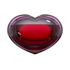 Heart of glass filled with blood isolated on white background and clipping path. Concept: Hope,...