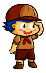 Funny and cute boy scout looking for something and smiling - vector.