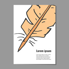 Card template with decorative orange feather for poster, flyer, banner invitations