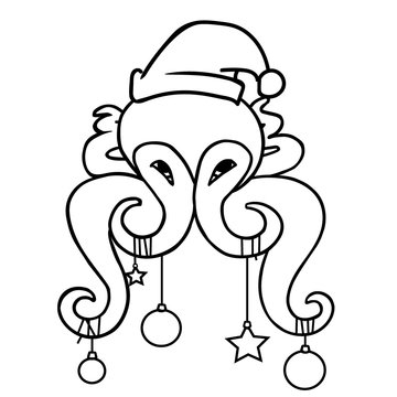 funny cartoon vector octopus with xmas baubles