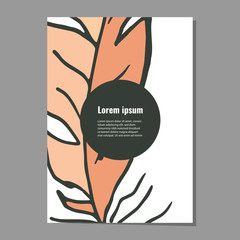 Card template with decorative orange feather for poster, flyer, banner invitations