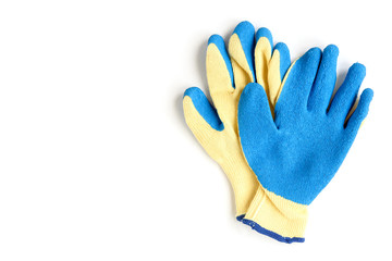 Blue working protective gloves isolated on white background