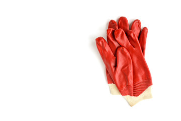 Red working protective gloves isolated on white background
