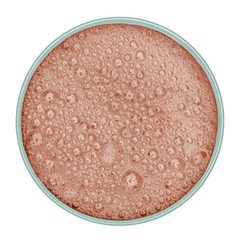 Chocolate milkshake or smoothie in glass from top view isolated on white background including clipping path