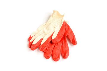 Red working protective gloves isolated on white background