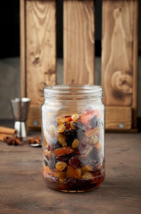 Mixed dry fruits soaked with spices in rum for traditional Christmas Cake