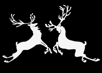 fantasy deer white two silhouettes isolated on black